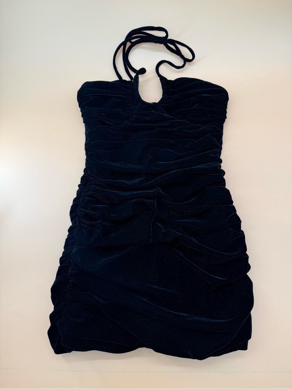Zara Black‎ Velvet Ruched Halter Sleek & Simple Mini Dress Halter Neck Tie Strap